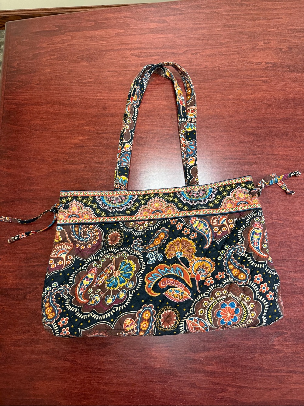 Vera Bradley Black and Brown Quilted Paisley Tote with Multicolor Accents
